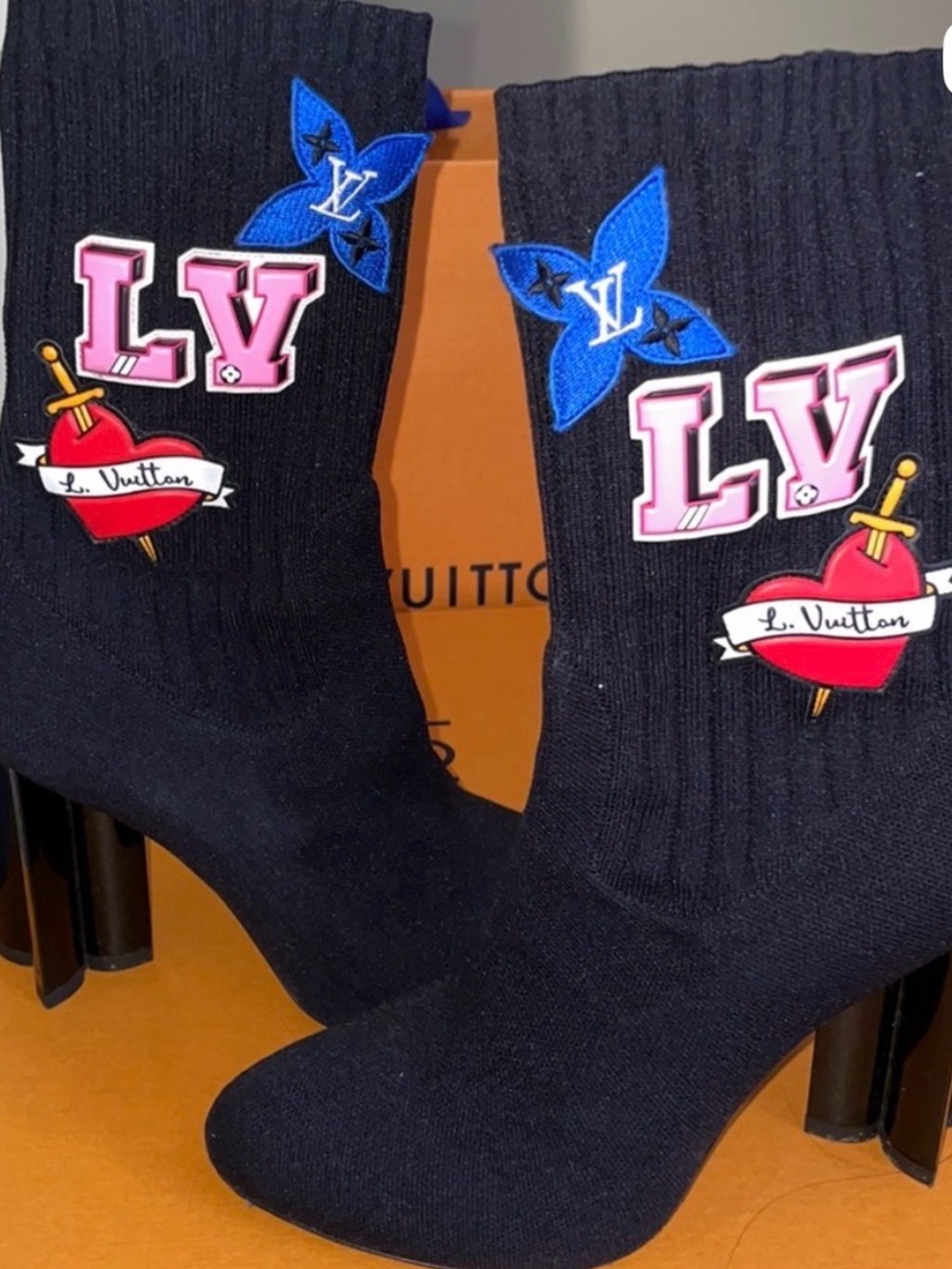 Louis Vuitton Black Sock Ankle Booties with Colorful LV Patch - Picture 10 of 11